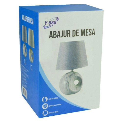 Abajur de mesa porcelana decorado com cúpula tecido