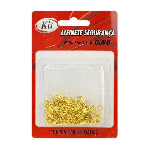 Alfinete de segurança ouro 000mm blister com 100 unidades Kit