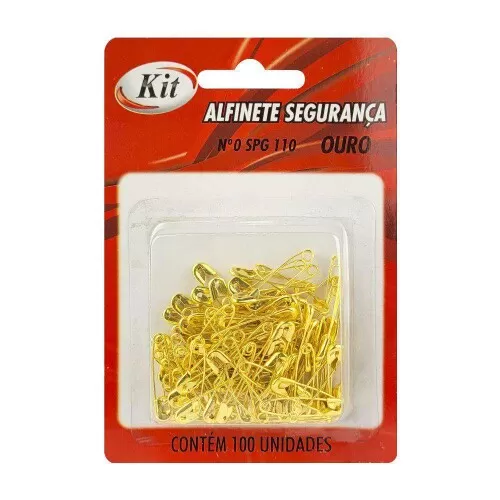 Alfinete de segurança ouro 0mm blister com 100 unidades Kit