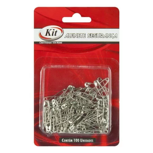 Alfinete de segurança prata 0mm blister com 100 unidades Kit