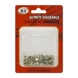 Alfinete de segurança prata 000mm blister com 100 unidades Kit