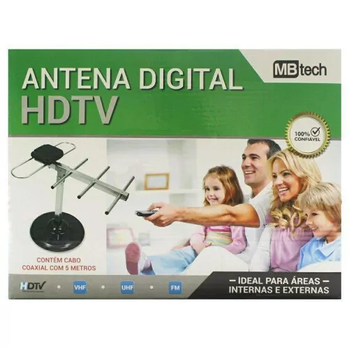 Antena para televisão digital HDTV com cabo coaxial 05 metros MBtech