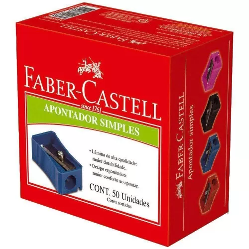 Apontador simples sortido caixa com 50 unidades Faber Castell