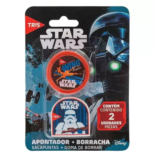 Apontador com depósito + borracha Tris Star Wars blister