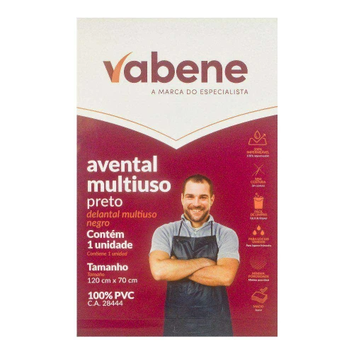 Avental de pvc multiuso adulto preto 120x70cm lavável Vabene