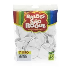 Balão 7.0 liso branco polar com 50 unidades São Roque