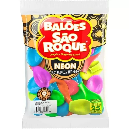 Balão 9.0 neon liso para uso com luz negra com 25 unidades São Roque