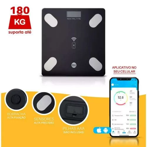 Balança digital vidro uso doméstico 180kg bioimpedância Dolce Home