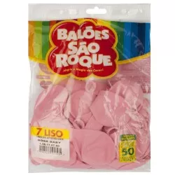 Balão 7.0 liso rosa baby com 50 unidades São Roque