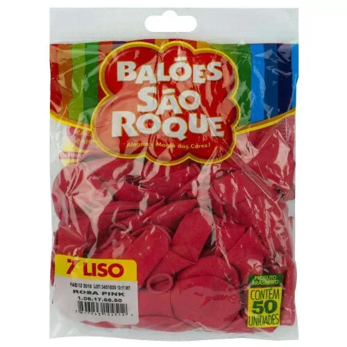 Balão 7.0 liso rosa pink com 50 unidades São Roque