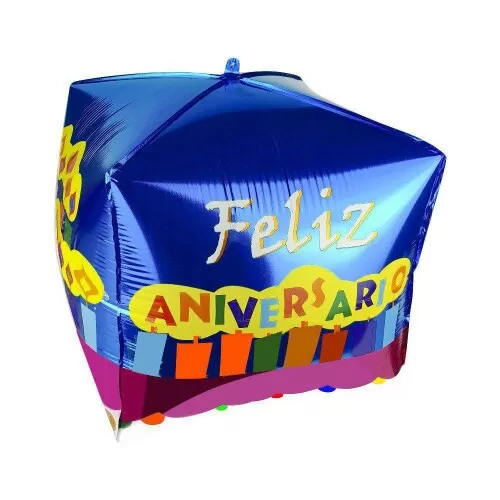 Balão metalico quadrado feliz aniversário 35x70cm Rio Tijucas