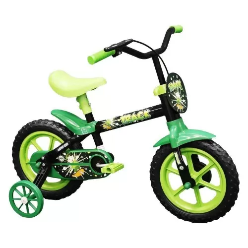 Bicicleta infantil aro 12 Track preta com verde Arcom