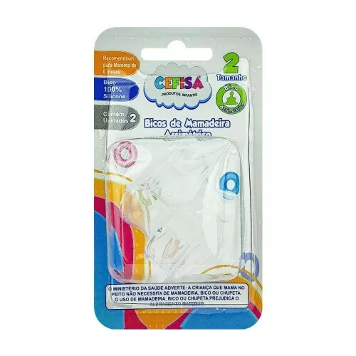 Bico de mamadeira de silicone chato com 02 unidades blister Cefisa