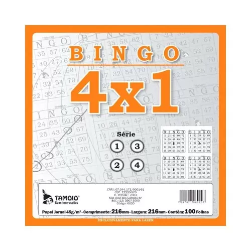 Bingo jornal 21x21cm 4 em 1 com 100 folhas Tamoio