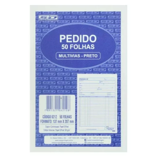 Bloco pedido 1 via grande 137x207mm com 50 folhas São Domingos