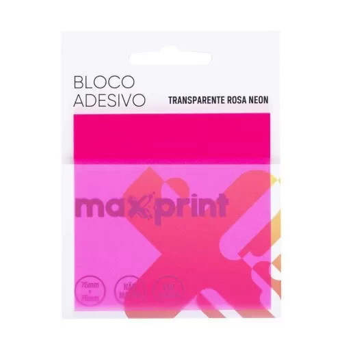 Bloco autoadesivo 76mmX76mm rosa neon transparente com 50 folhas Maxprint