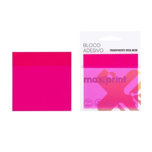 Bloco autoadesivo 76mmX76mm rosa neon transparente com 50 folhas Maxprint