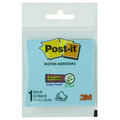 Bloco autoadesivo 76x76 azul com 45 folhas Post It 3M