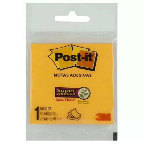 Bloco autoadesivo 76x76 laranja com 45 folhas Post It 3M