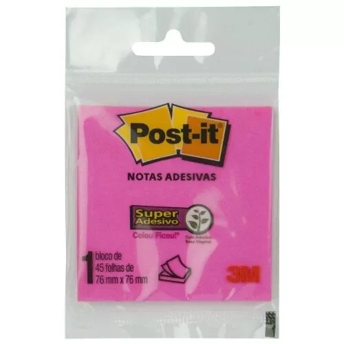 Bloco autoadesivo 76x76 rosa com 45 folhas Post It 3M