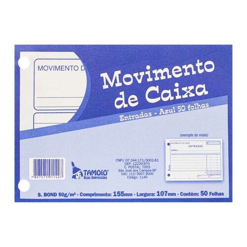 Bloco movimento de caixa azul entrada com 50 folhas Tamoio