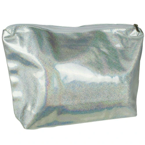 Bolsa feminina transparente 51x36x12cm com necesser holográfica