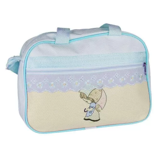 Bolsa para bebê de vinil com babado 32x23cm rosa/azul