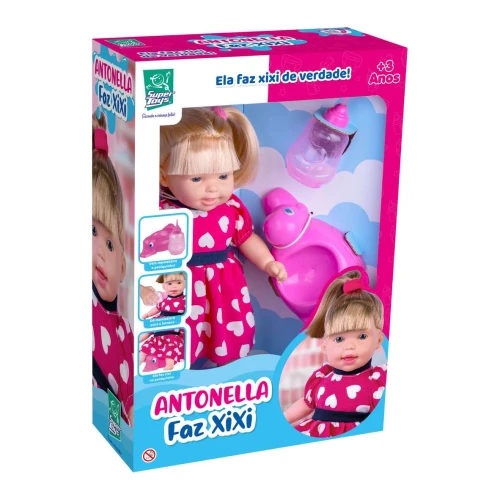 Boneca Antonella faz xixi com acessórios Super Toys