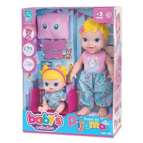 Boneca Babys Collection festa do pijama com 02 bonecas Super toys