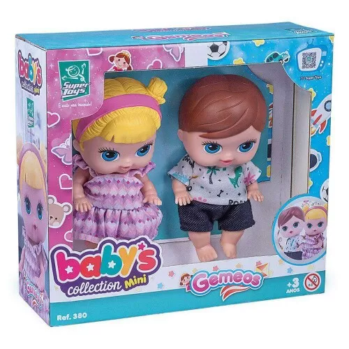 Boneca Babys mini gêmeos menina e menino Super Toys