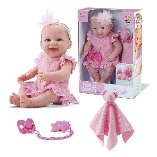 Boneca bebê dengo com chupeta e naninha New Born Diver Toys