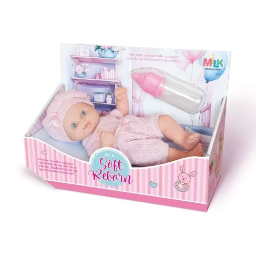 Boneca bebê soft reborn com mamadeira Milk