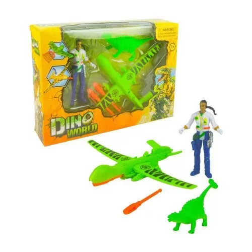 Boneco caçador de dinossauros Dino World 03 peças Unitoys