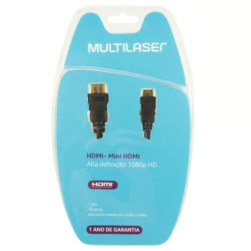 Cabo HDMI + mini HDMI 1,8 metros conectores banhado a ouro Wl209 Multilaser