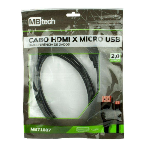 Cabo HDMI + saída micro USB V8 2 metros MB81087 Mbtech