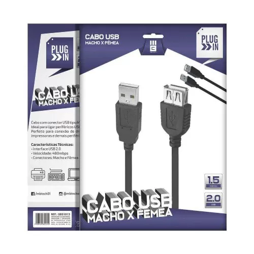 Cabo usb 2.0 macho x fêmea 1,5 metros MBtech