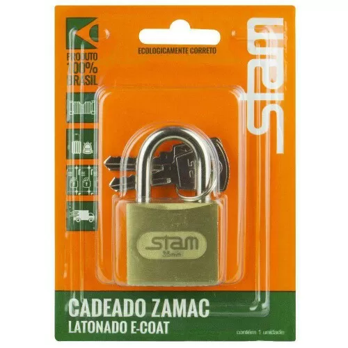 Cadeado 35mm zamac latonado encartelado Stam