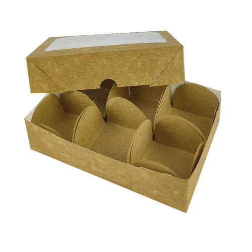 Caixa papel kraft com visor para 06 trufas 13x9,2x3cm com 10 unidades