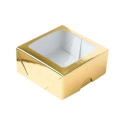 Caixa papel kraft dourado com visor 11x11x6cm