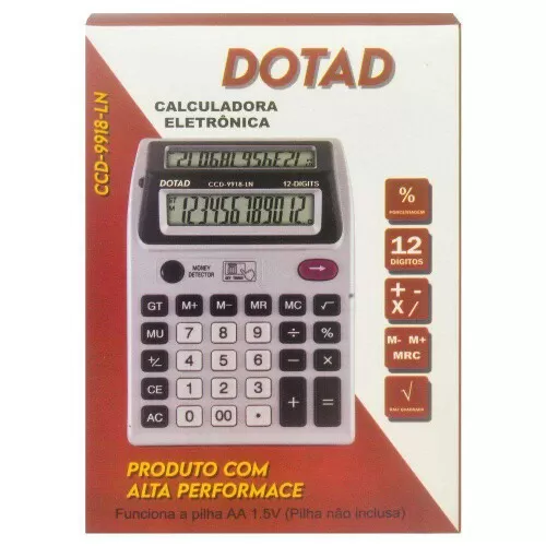 Calculadora 12 dígitos visor duplo com detector de dinheiro falso Dotad