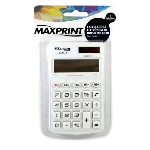 Calculadora de bolso média 8 dígitos branco sem cordão Maxprint