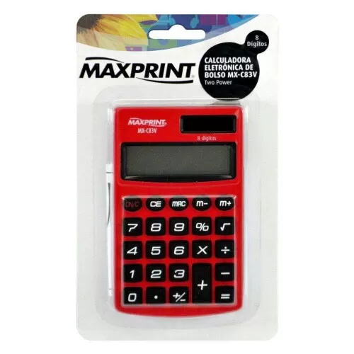 Calculadora de bolso média sem cordão 8 dígitos vermelha Maxprint