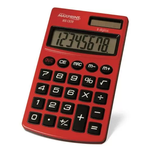 Calculadora de bolso média sem cordão 8 dígitos vermelha Maxprint