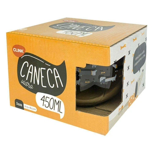 Caneca de vidro transparente 450ml decorada na caixa Clink