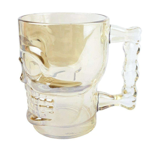 Caneca de vidro caveira 520ml dourada dolce home