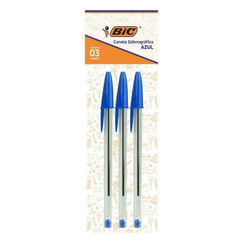 Caneta eferográfica cristal 1,0mm blister com 03 unidades azul Bic