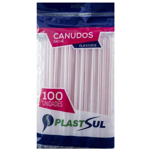 Canudo plástico sachê flexível com 100 unidades Plastsul