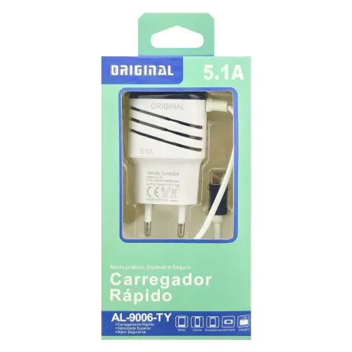 Carregador para celular com cabo tipo C rápido + 02 saídas usb 5,1A Original