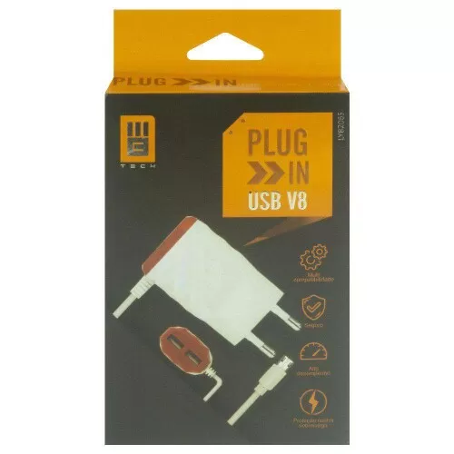 Carregador para celular com cabo V8 + 02 saídas usb MB52065 Mbtech