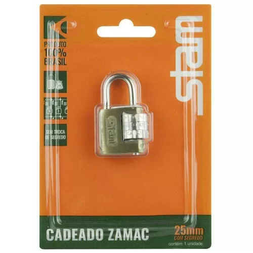 Cadeado 25mm com segredo zamac latonado Stam